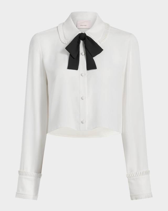 Zaida Neck-Tie Cropped Button-Front Shirt